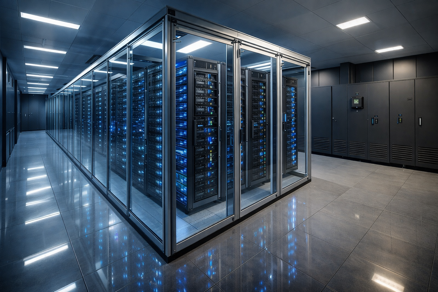 Infraestrutura de climatização de data center com contenção de corredores e unidades CRAC - Grupo Hermonex